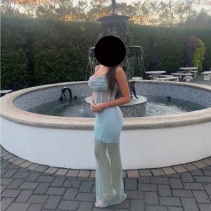 Elegant Sheer Maxi Dress in Light Blue